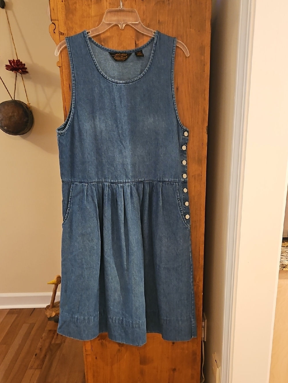 Eddy BauerDenim Button-Side Sleeveless Dress - Blue